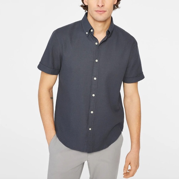 Short Sleeve Button Down Waffle Solid Shirt - Brand New - NEVER WORN - GREY***